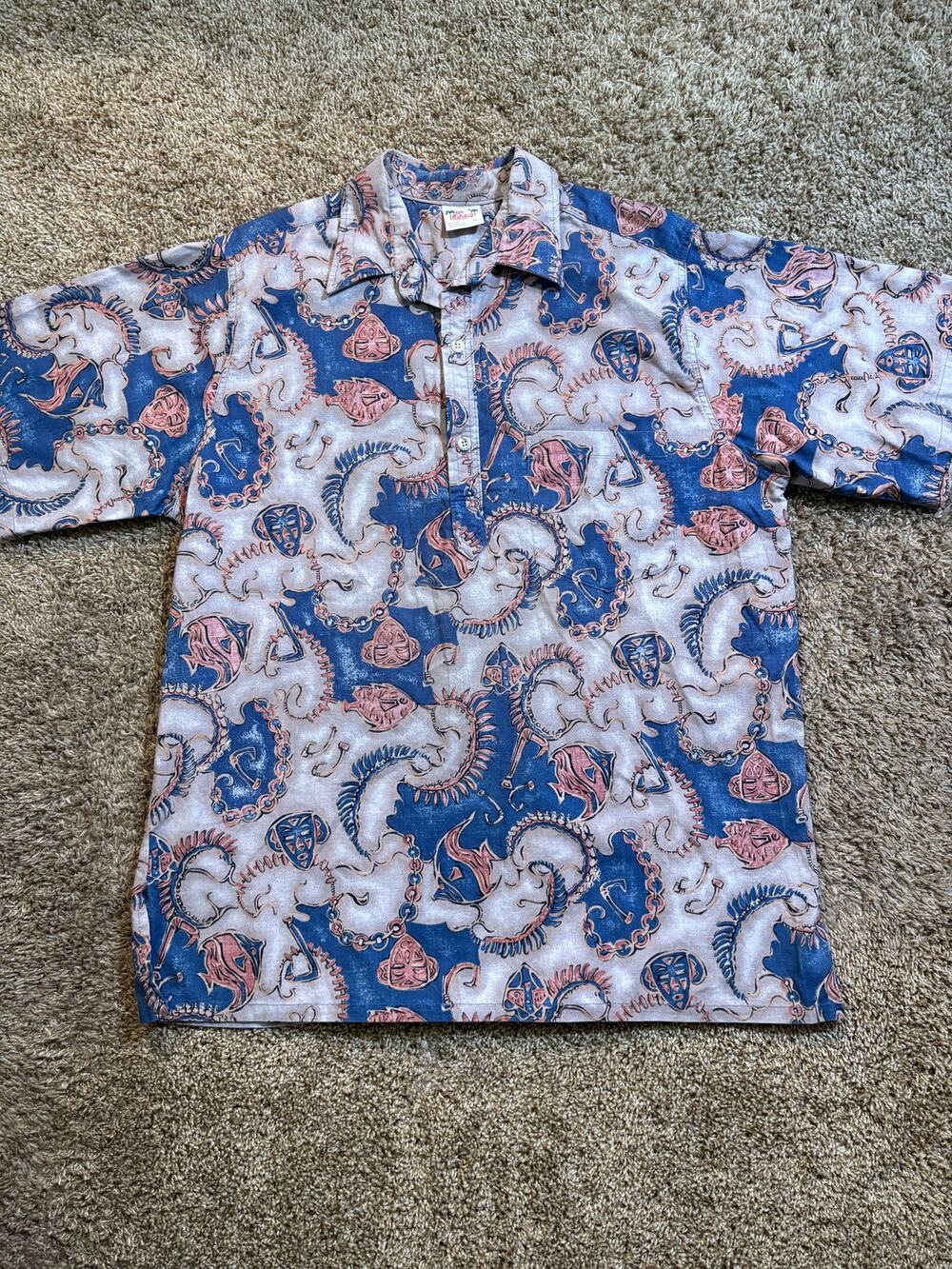 Vintage Go Barefoot Made in USA Hawaiian Aloha Polo Shirt Mens Size XL